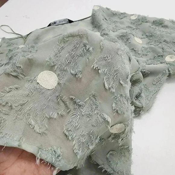 Zara Polka Dot Textured V neck Elastic Cuffs Chiffon Blouse S - Picture 4 of 8